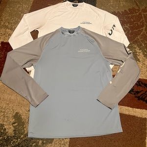 2 ~ Filson Long Sleeve Barrier Raglan Fishing Shirts ~ White Blue Gray ~ Medium